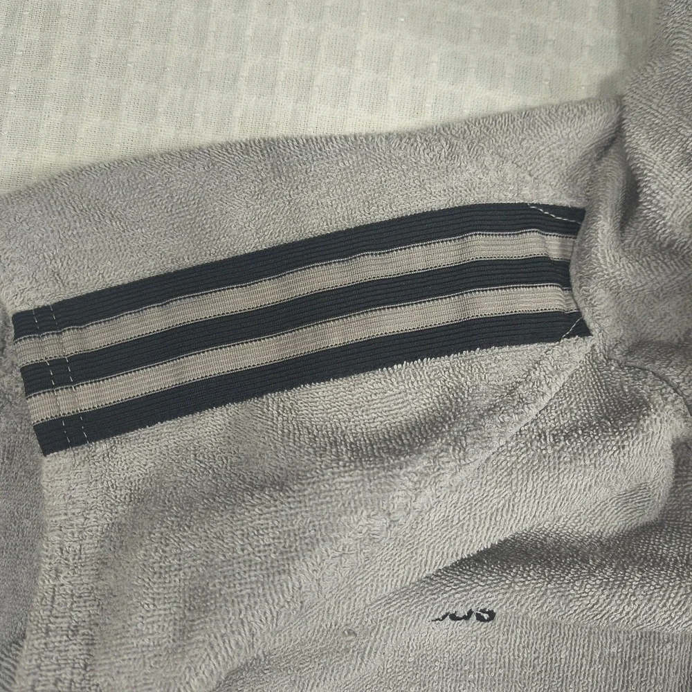Adidas Mens Terrycloth Sleeveless Full Zip Hoodie Gray 3-Stripes Vest Size L